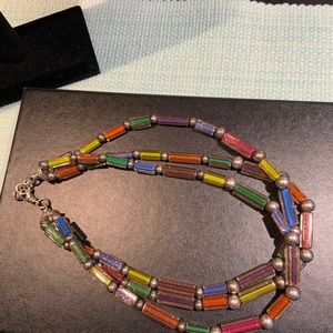 Three strand sterling silver, glass bead necklace